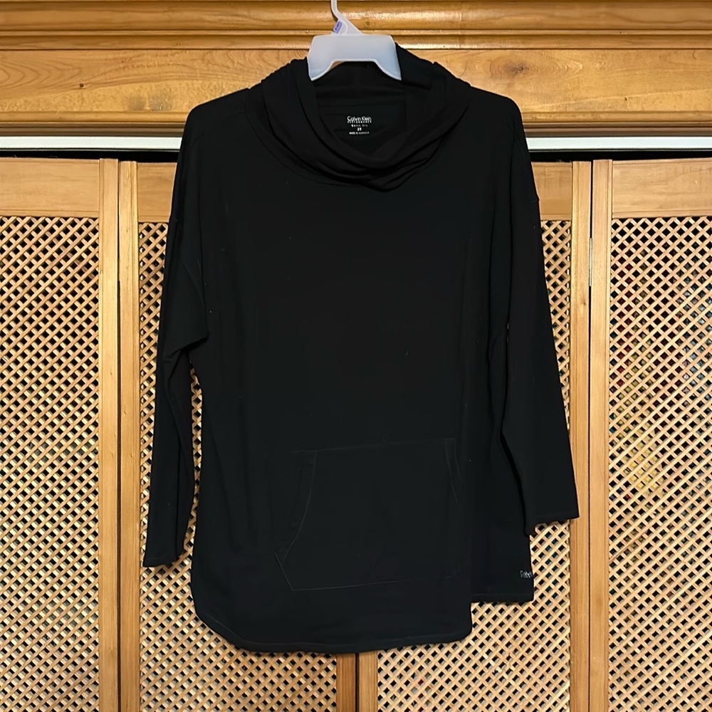 Women’s Calvin Klein Performance Cowl Neck Top in BLACK.  2X.   (546)